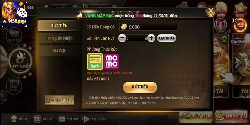 Hướng dẫn cách rút tiền WIN456 chi tiết